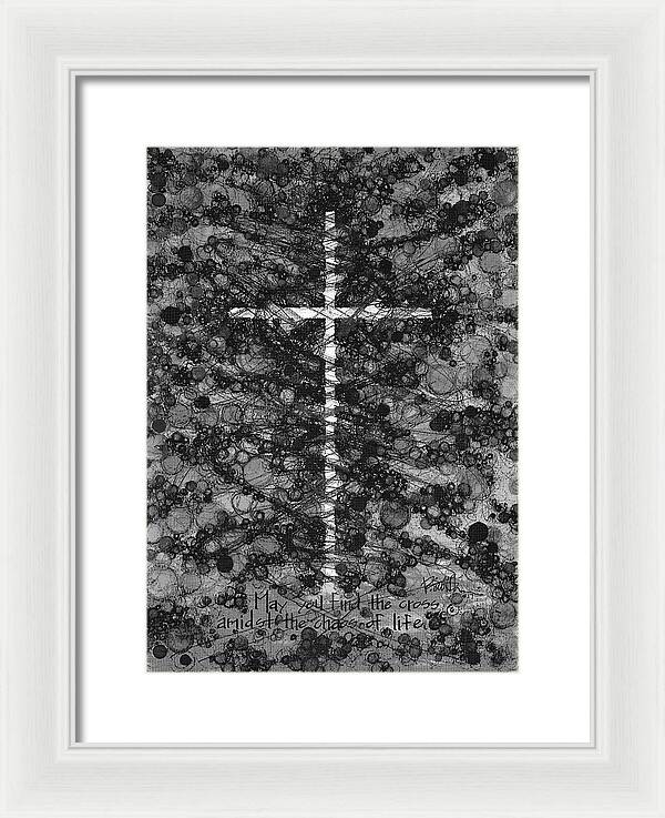 Chaos Order Cross 17 - Black and White - Framed Print