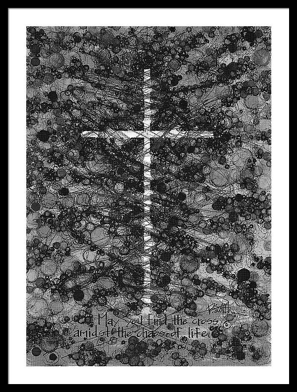 Chaos Order Cross 17 - Black and White - Framed Print