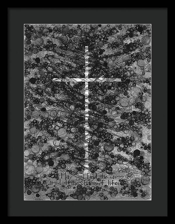 Chaos Order Cross 17 - Black and White - Framed Print