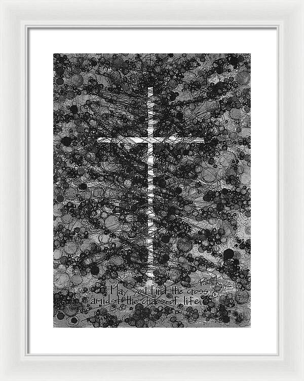 Chaos Order Cross 17 - Black and White - Framed Print