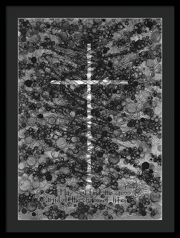 Chaos Order Cross 17 - Black and White - Framed Print