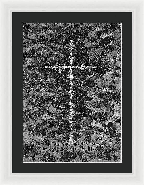 Chaos Order Cross 17 - Black and White - Framed Print