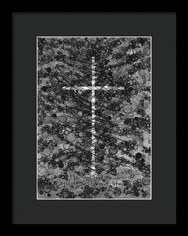 Chaos Order Cross 17 - Black and White - Framed Print