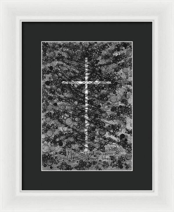 Chaos Order Cross 17 - Black and White - Framed Print