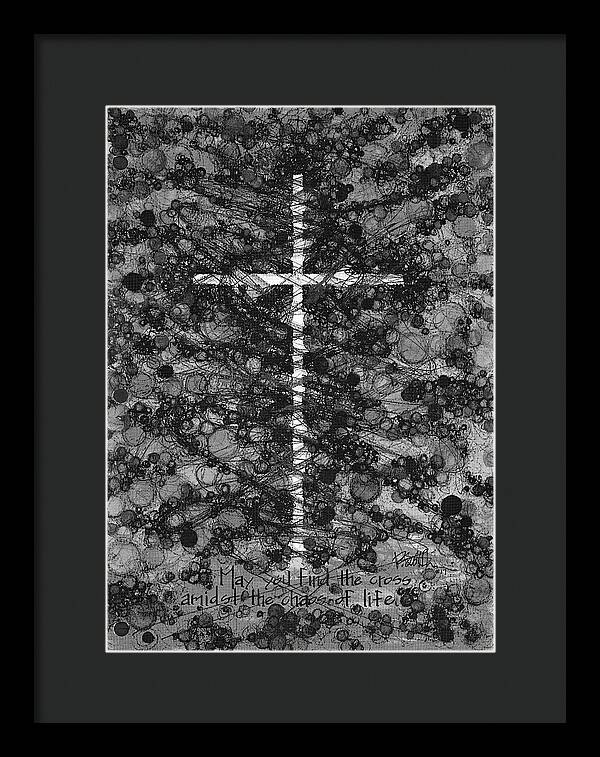 Chaos Order Cross 17 - Black and White - Framed Print