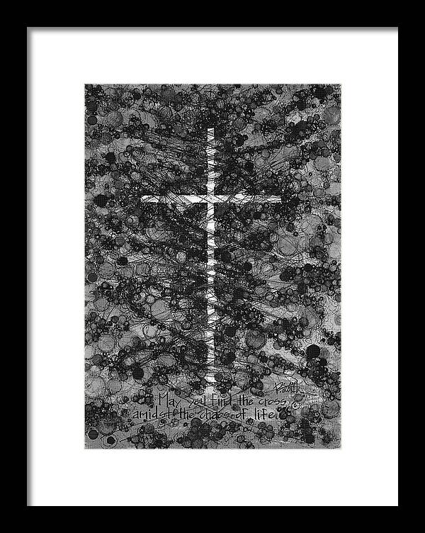 Chaos Order Cross 17 - Black and White - Framed Print