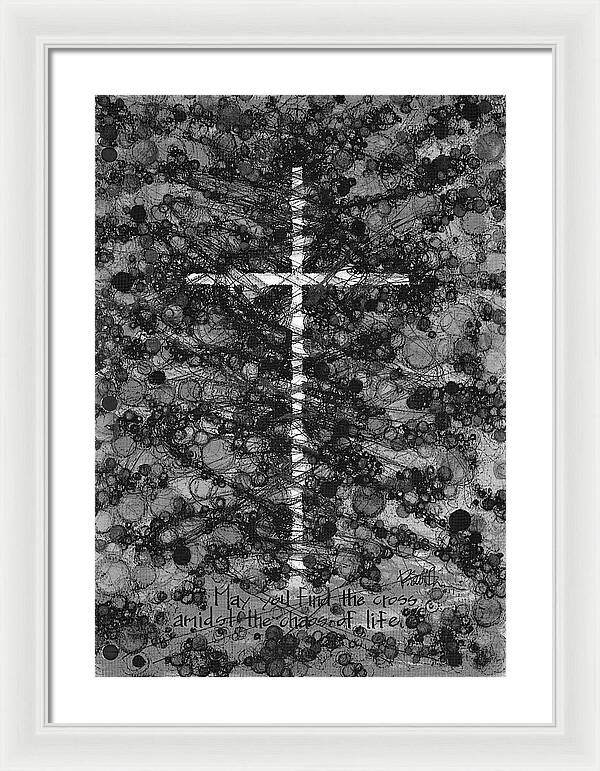 Chaos Order Cross 17 - Black and White - Framed Print