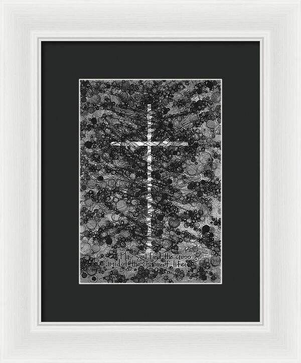 Chaos Order Cross 17 - Black and White - Framed Print