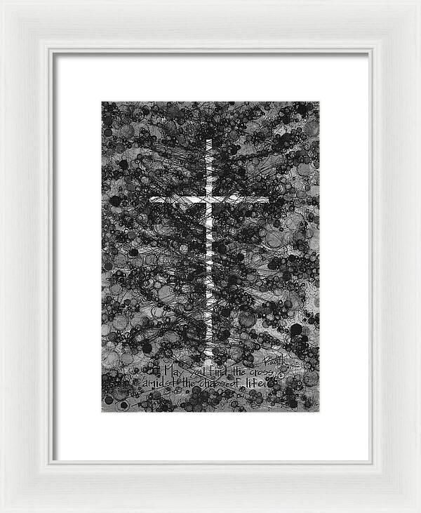Chaos Order Cross 17 - Black and White - Framed Print