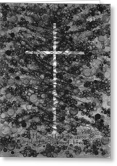 Chaos Order Cross 17 - Black and White - Greeting Card