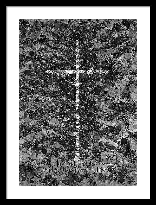 Chaos Order Cross 17 - Black and White - Framed Print