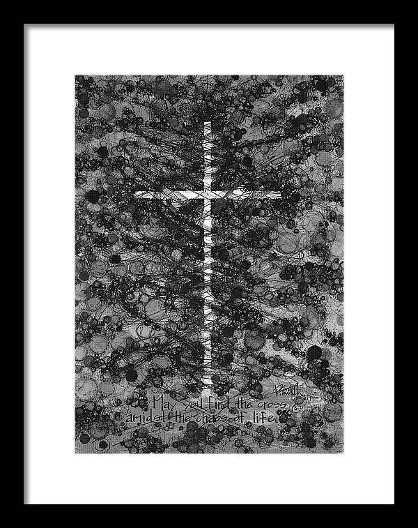 Chaos Order Cross 17 - Black and White - Framed Print
