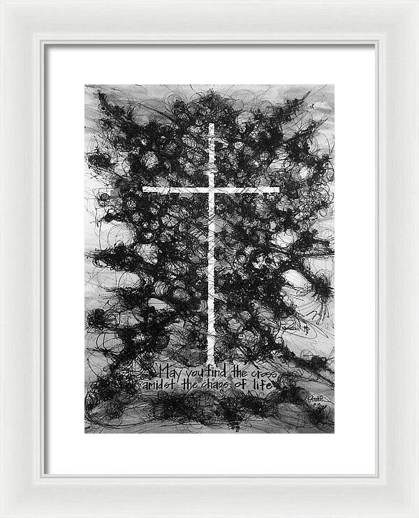Chaos Order Cross 18 - Black and White - Framed Print