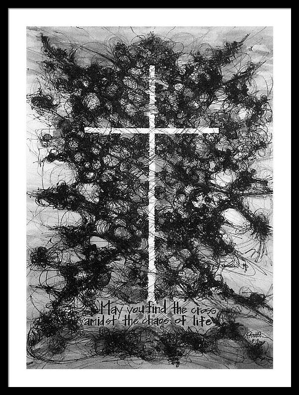 Chaos Order Cross 18 - Black and White - Framed Print