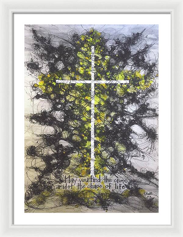 Chaos Order Cross 18 - Luminous Yellow - Framed Print