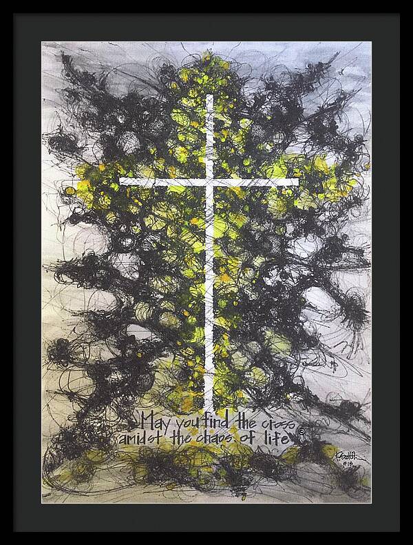 Chaos Order Cross 18 - Luminous Yellow - Framed Print