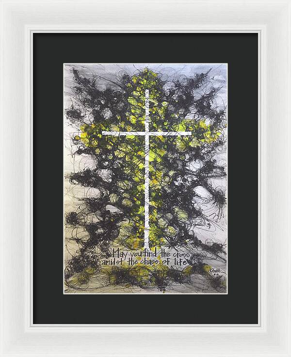 Chaos Order Cross 18 - Luminous Yellow - Framed Print