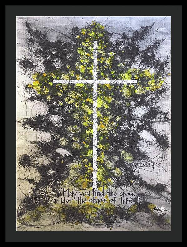 Chaos Order Cross 18 - Luminous Yellow - Framed Print