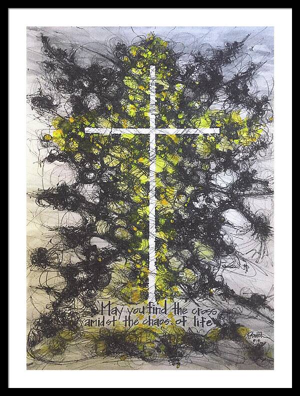 Chaos Order Cross 18 - Luminous Yellow - Framed Print