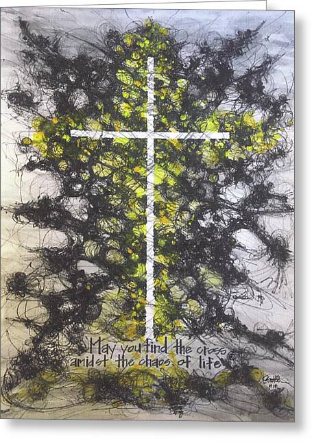 Chaos Order Cross 18 - Luminous Yellow - Greeting Card