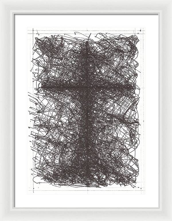 Chaos Order Cross 02 - Black and White - Framed Print