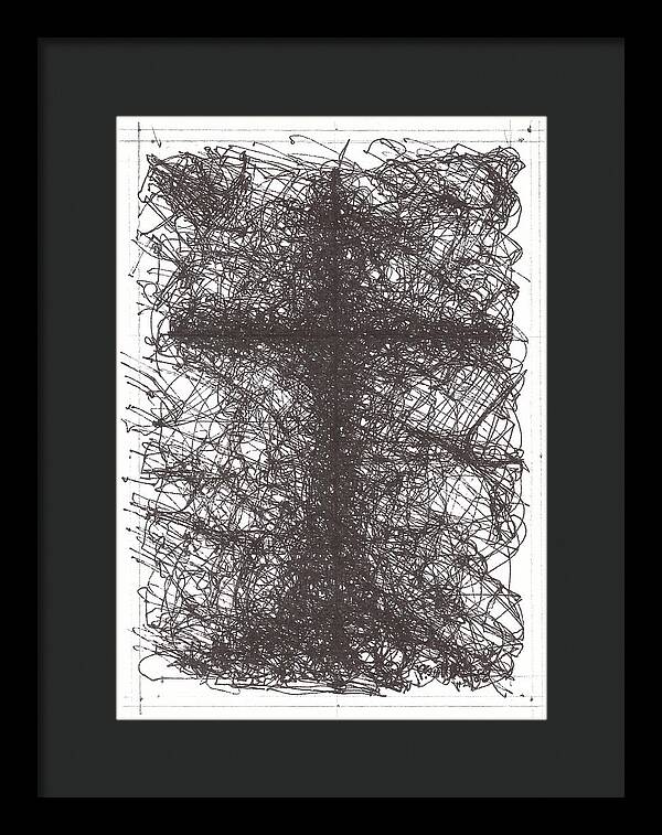Chaos Order Cross 02 - Black and White - Framed Print