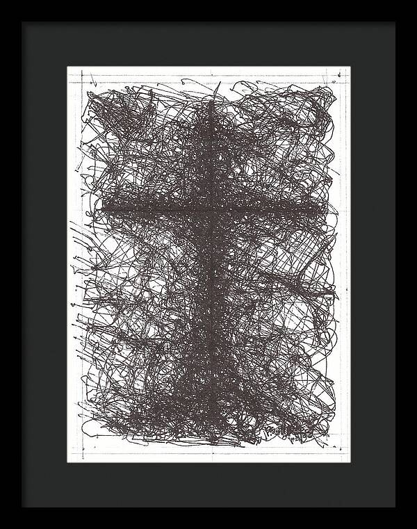 Chaos Order Cross 02 - Black and White - Framed Print