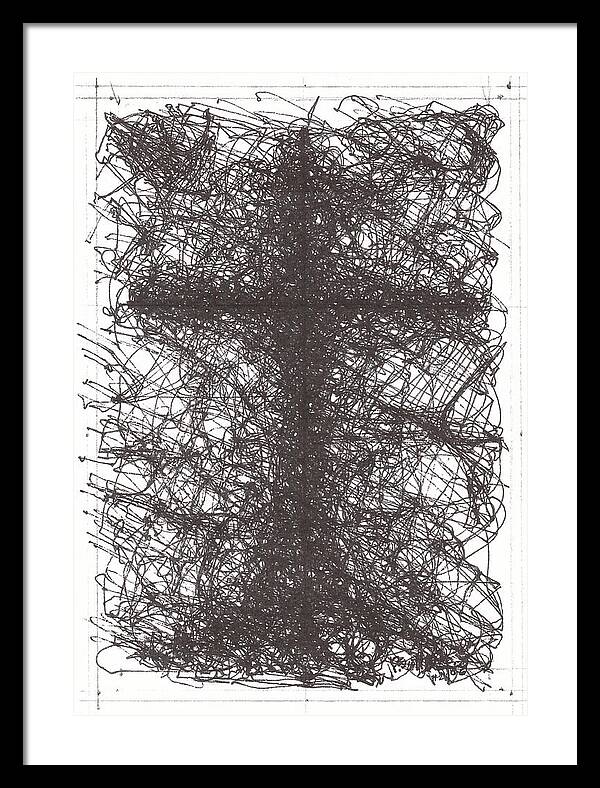 Chaos Order Cross 02 - Black and White - Framed Print