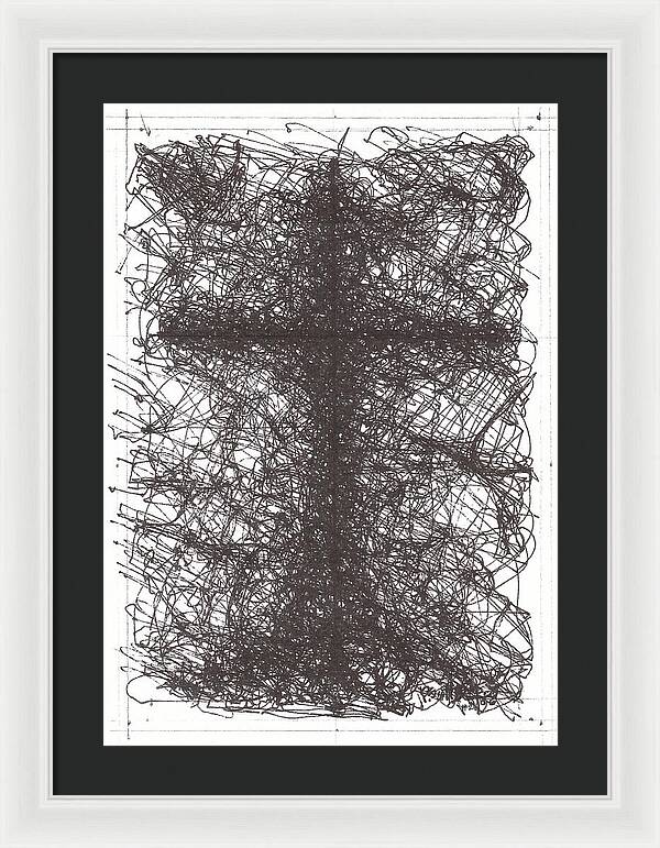 Chaos Order Cross 02 - Black and White - Framed Print