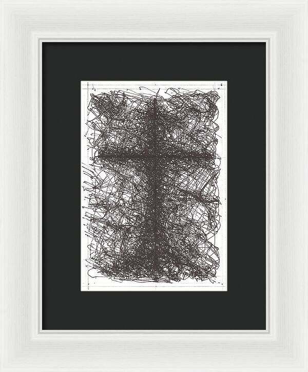 Chaos Order Cross 02 - Black and White - Framed Print