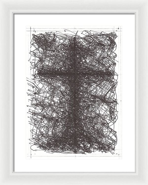 Chaos Order Cross 02 - Black and White - Framed Print