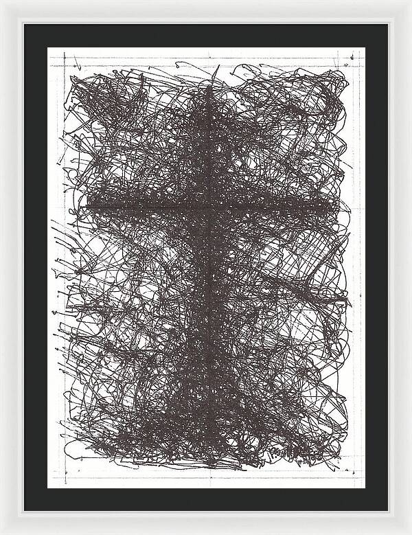 Chaos Order Cross 02 - Black and White - Framed Print