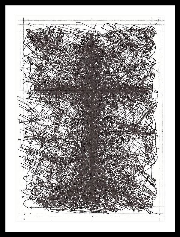 Chaos Order Cross 02 - Black and White - Framed Print