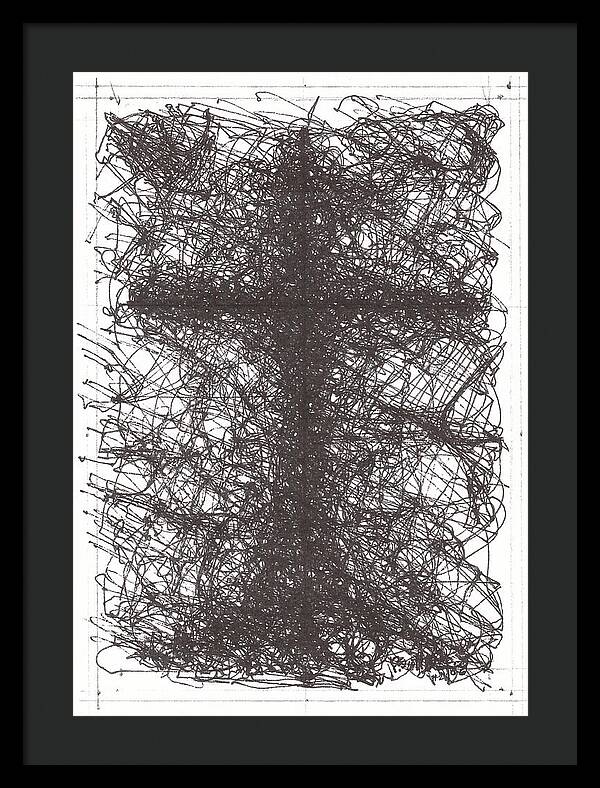 Chaos Order Cross 02 - Black and White - Framed Print