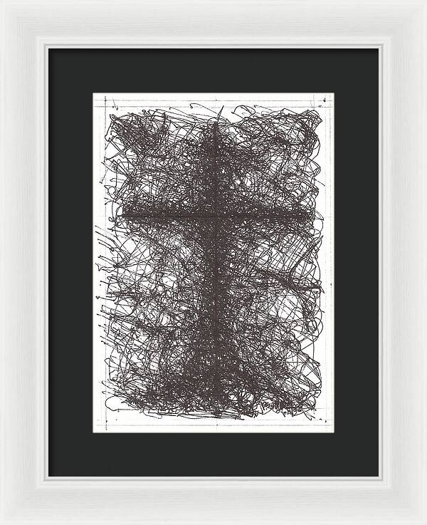 Chaos Order Cross 02 - Black and White - Framed Print
