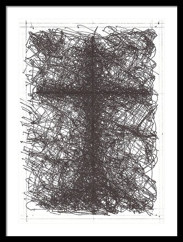 Chaos Order Cross 02 - Black and White - Framed Print