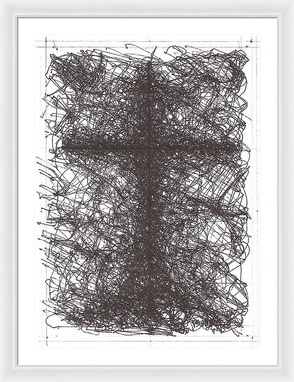 Chaos Order Cross 02 - Black and White - Framed Print