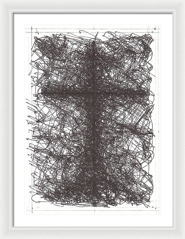 Chaos Order Cross 02 - Black and White - Framed Print