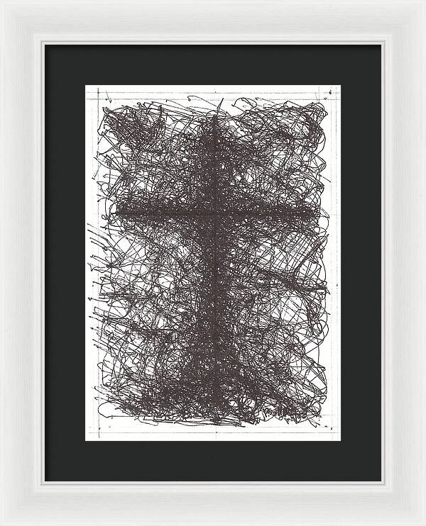 Chaos Order Cross 02 - Black and White - Framed Print