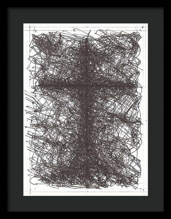 Chaos Order Cross 02 - Black and White - Framed Print