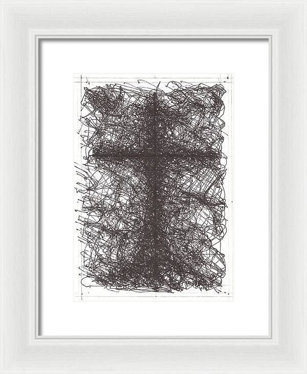 Chaos Order Cross 02 - Black and White - Framed Print