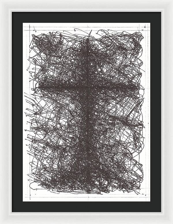 Chaos Order Cross 02 - Black and White - Framed Print