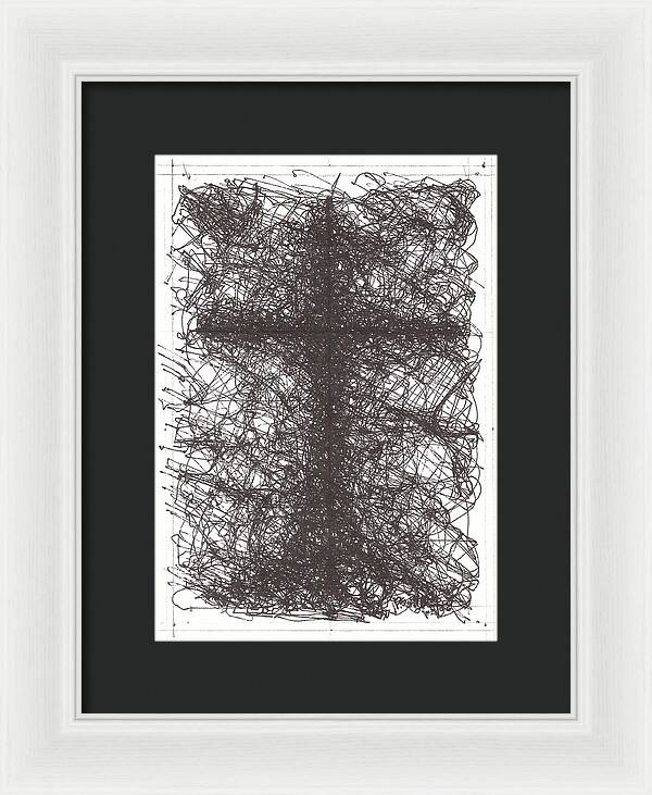 Chaos Order Cross 02 - Black and White - Framed Print