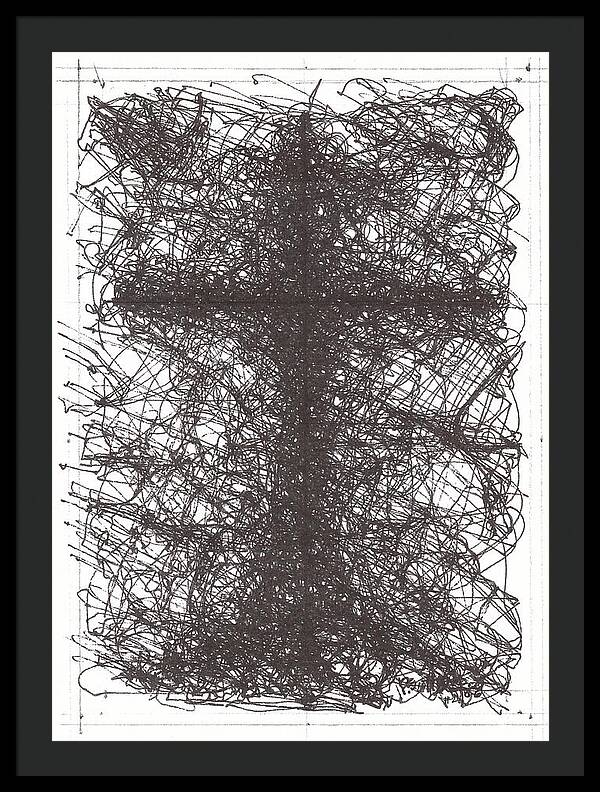 Chaos Order Cross 02 - Black and White - Framed Print