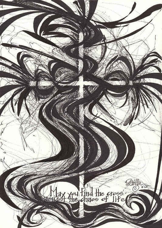 Chaos Order Cross 20 - Black and White - Art Print