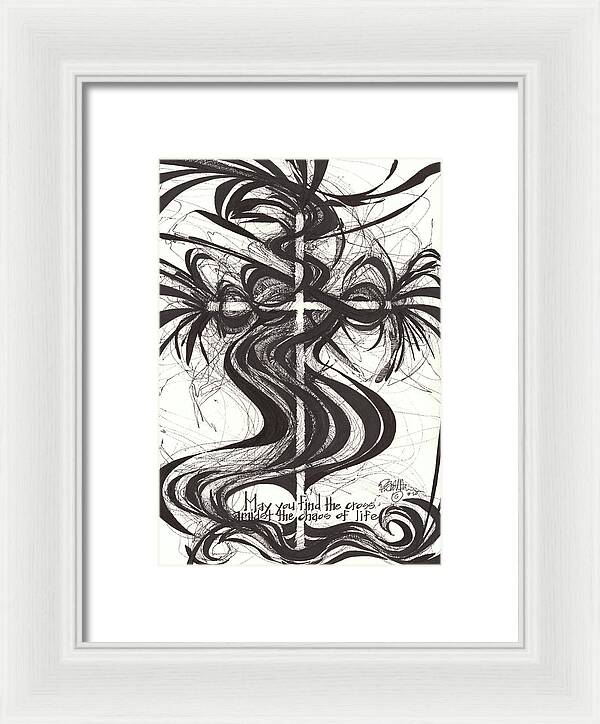 Chaos Order Cross 20 - Black and White - Framed Print