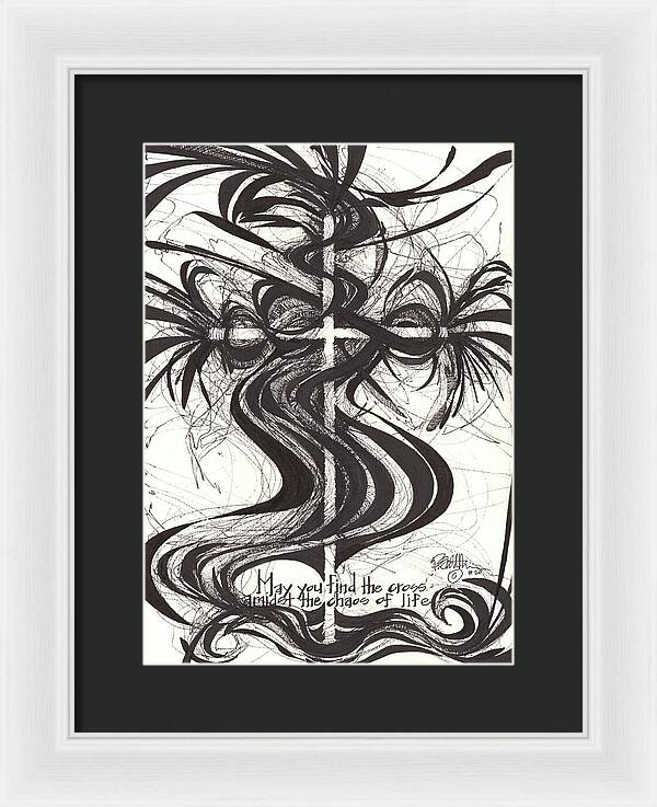 Chaos Order Cross 20 - Black and White - Framed Print