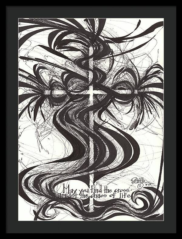 Chaos Order Cross 20 - Black and White - Framed Print