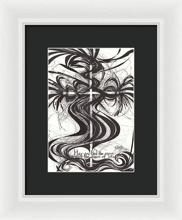 Chaos Order Cross 20 - Black and White - Framed Print