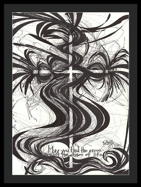 Chaos Order Cross 20 - Black and White - Framed Print